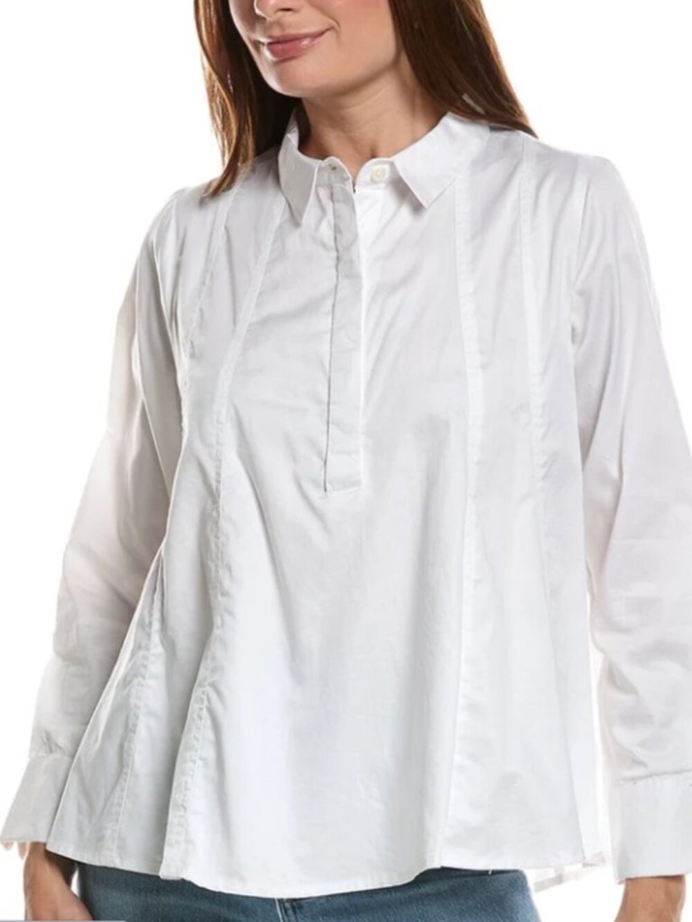 Gretchen Scott White Seamed Cotton Top NWT Sz L